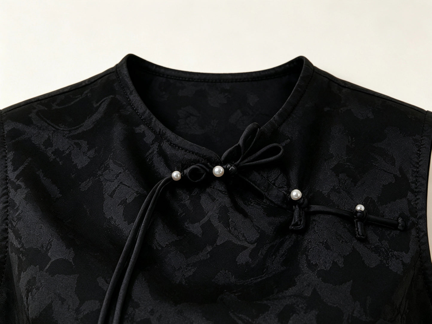 Black Feather Trim Jacquard Top