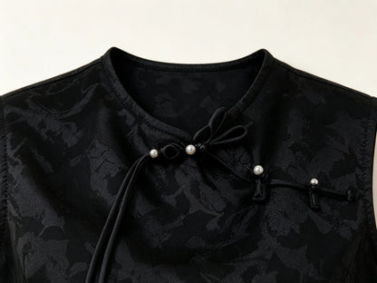 Black Feather Trim Jacquard Top