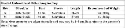 Beaded Embroidered Halter Longline Top