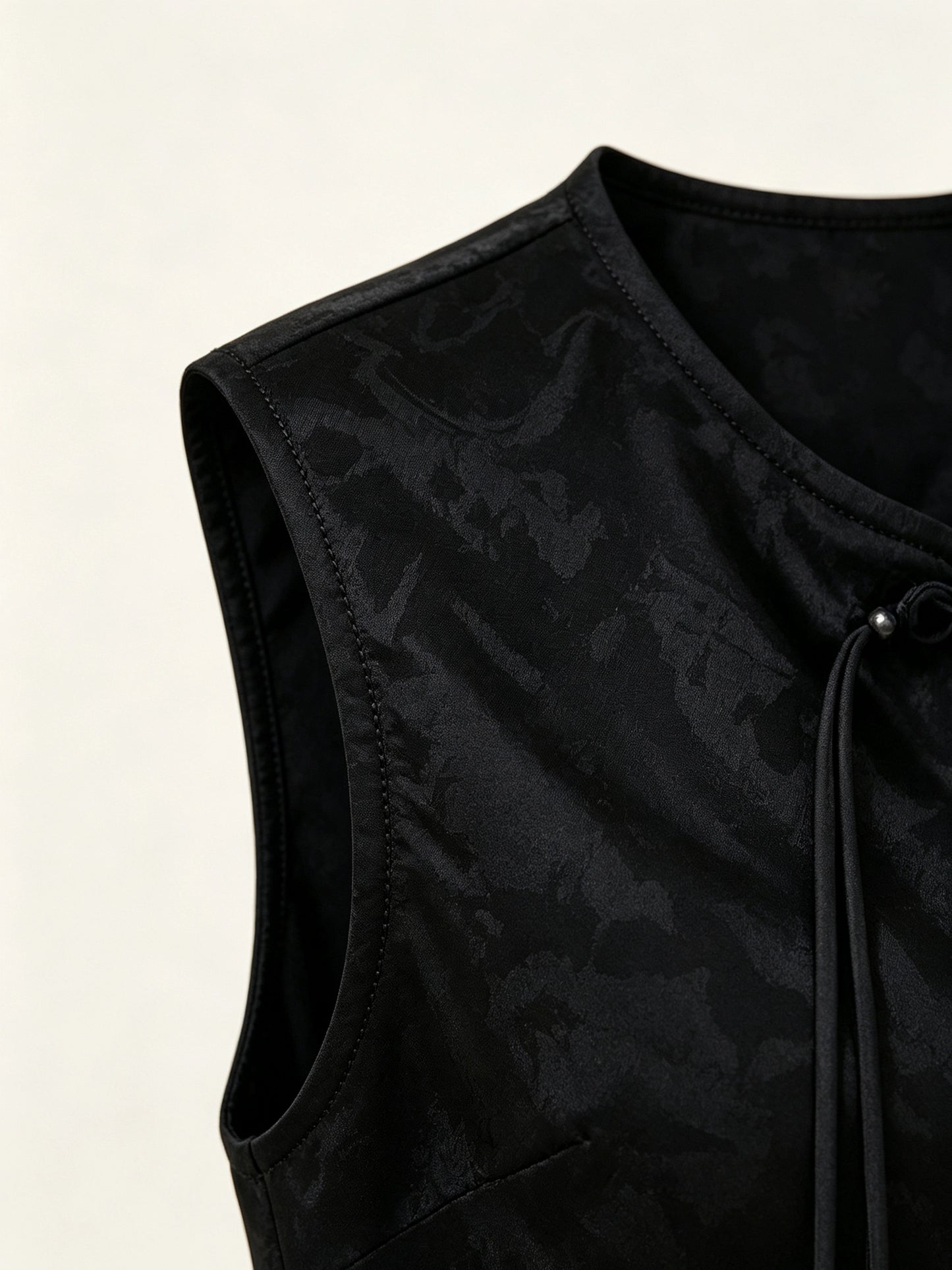 Black Feather Trim Jacquard Top