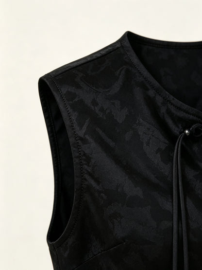 Black Feather Trim Jacquard Top