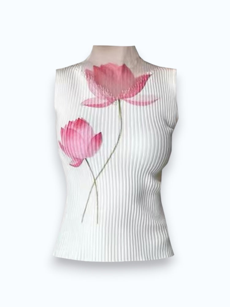 Lotus Print Sleeveless Top