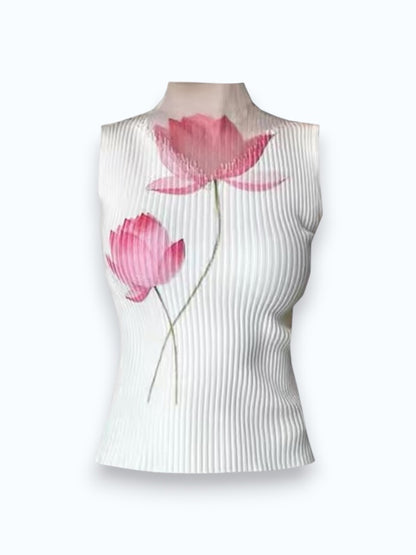 Lotus Print Sleeveless Top