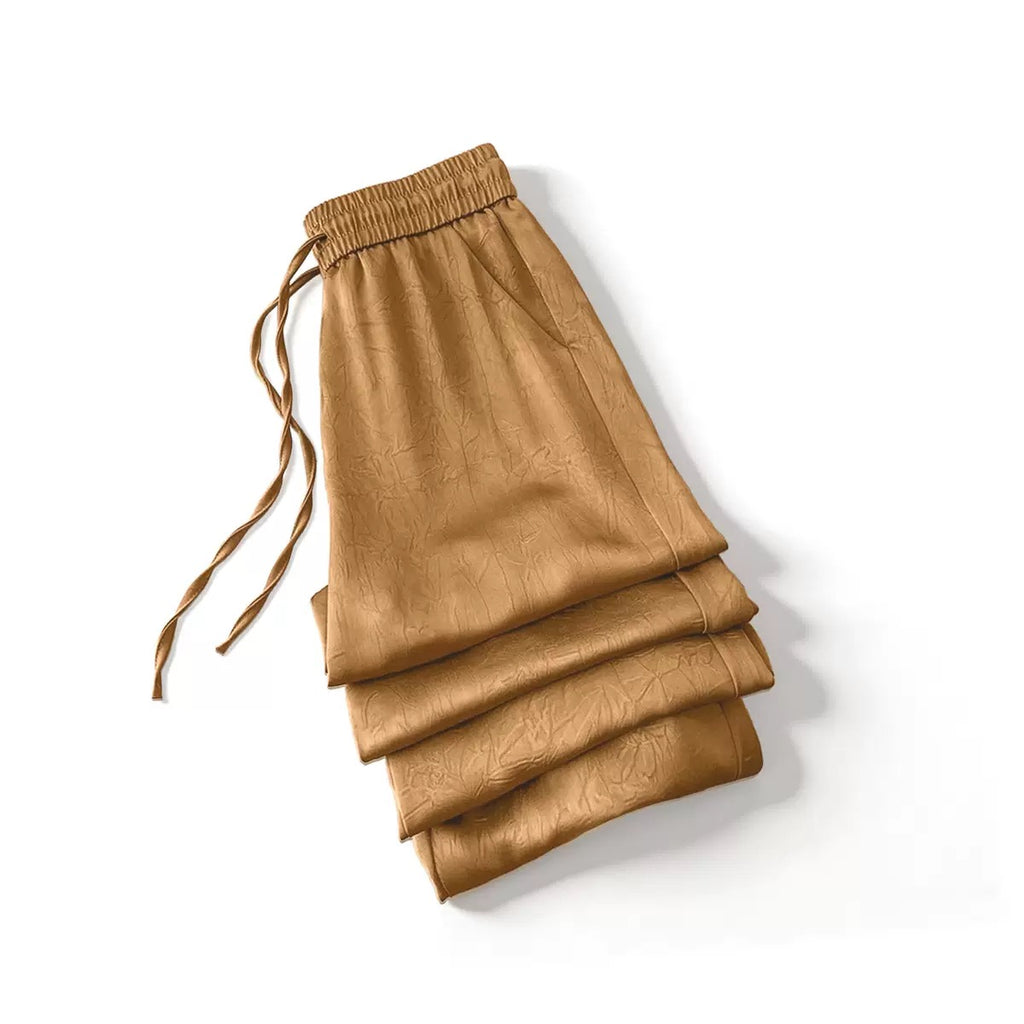 Antique Bronze Satin Wide-Leg Pants