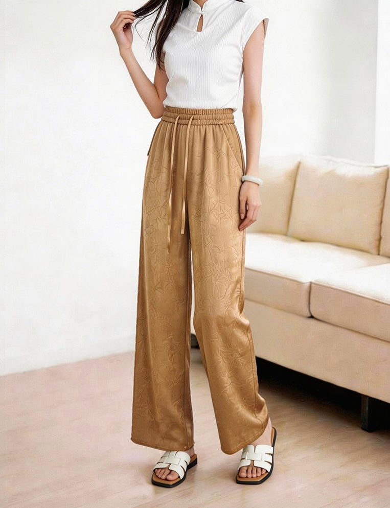 Antique Bronze Satin Wide-Leg Pants