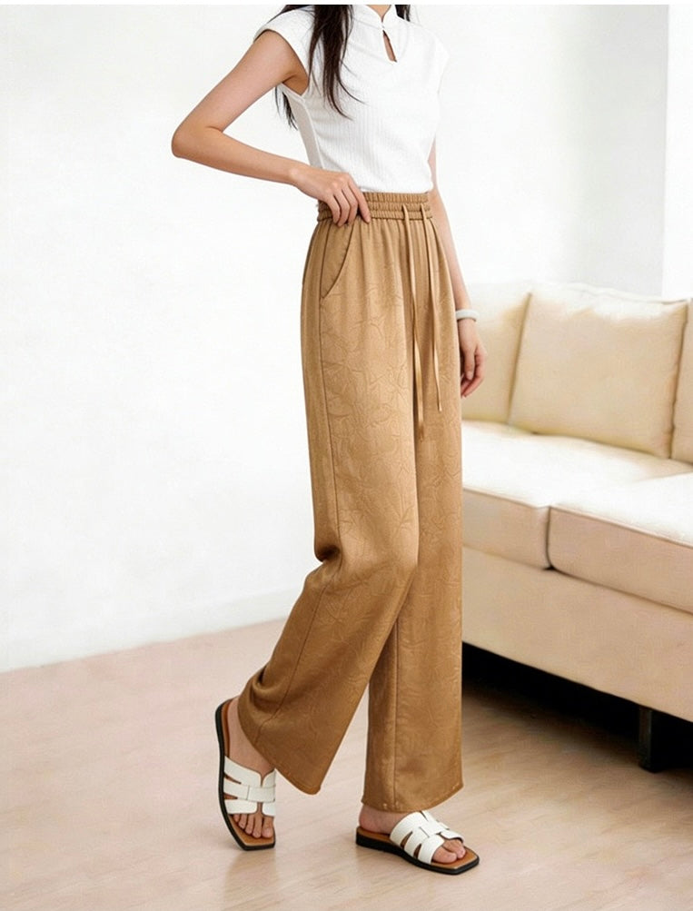 Antique Bronze Satin Wide-Leg Pants
