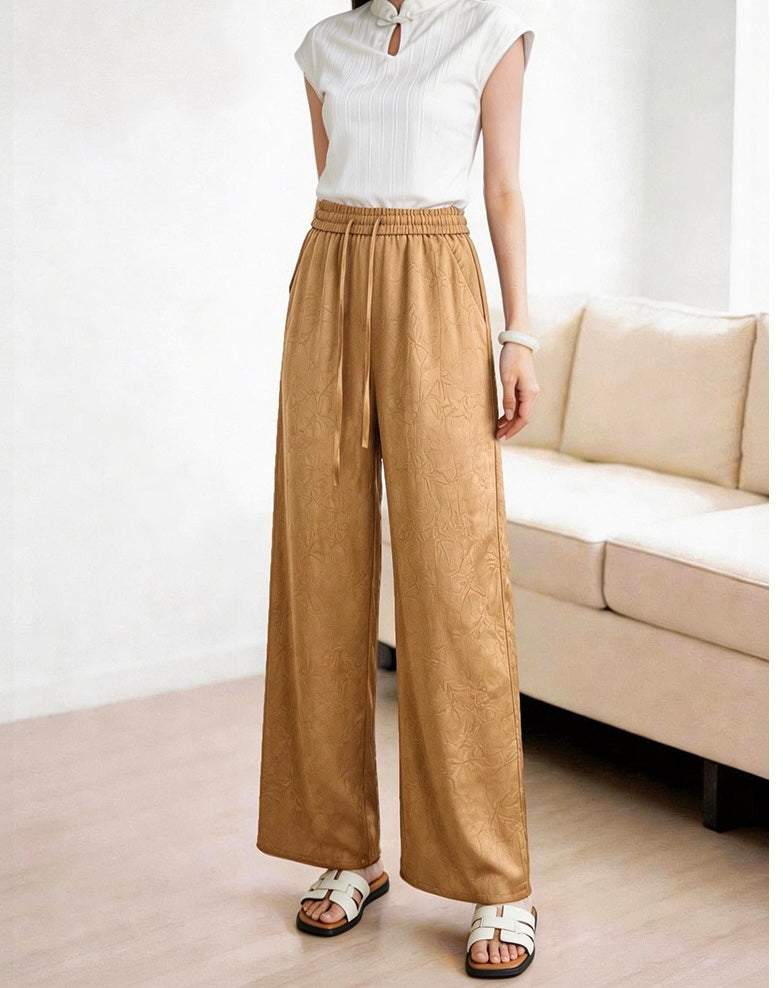 Antique Bronze Satin Wide-Leg Pants