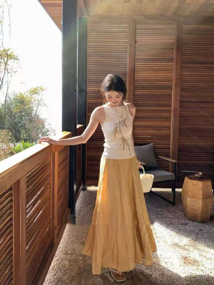 Bamboo Embroidered Sleeveless Top