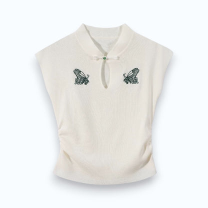 Butterfly Knot Button Cut-Out Top