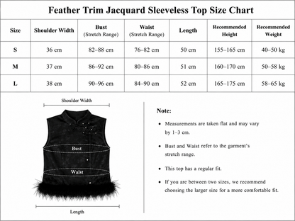 Black Feather Trim Jacquard Top