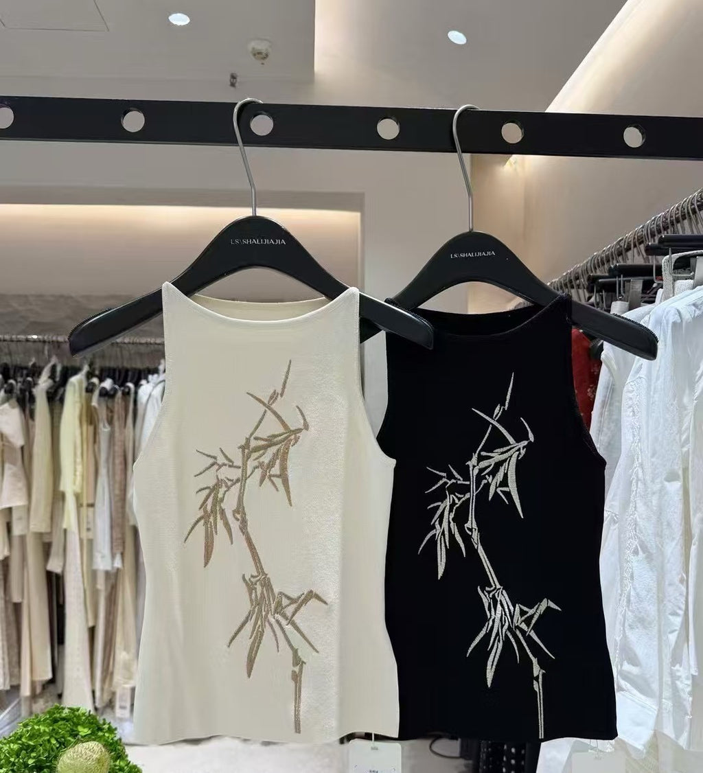 Bamboo Embroidered Sleeveless Top