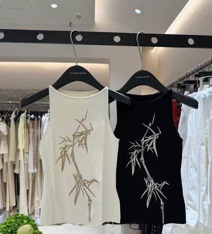 Bamboo Embroidered Sleeveless Top
