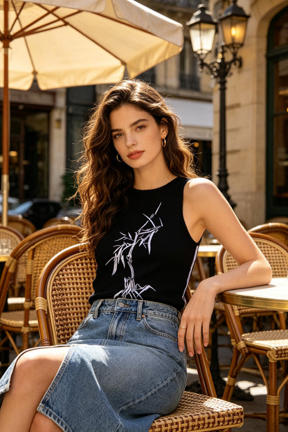 Bamboo Embroidered Sleeveless Top