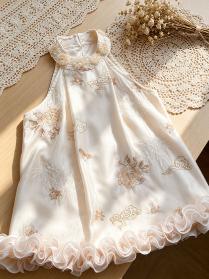 Beaded Embroidered Halter Longline Top