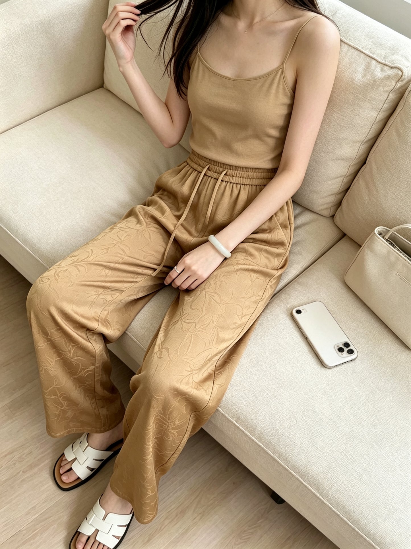 Antique Bronze Satin Wide-Leg Pants