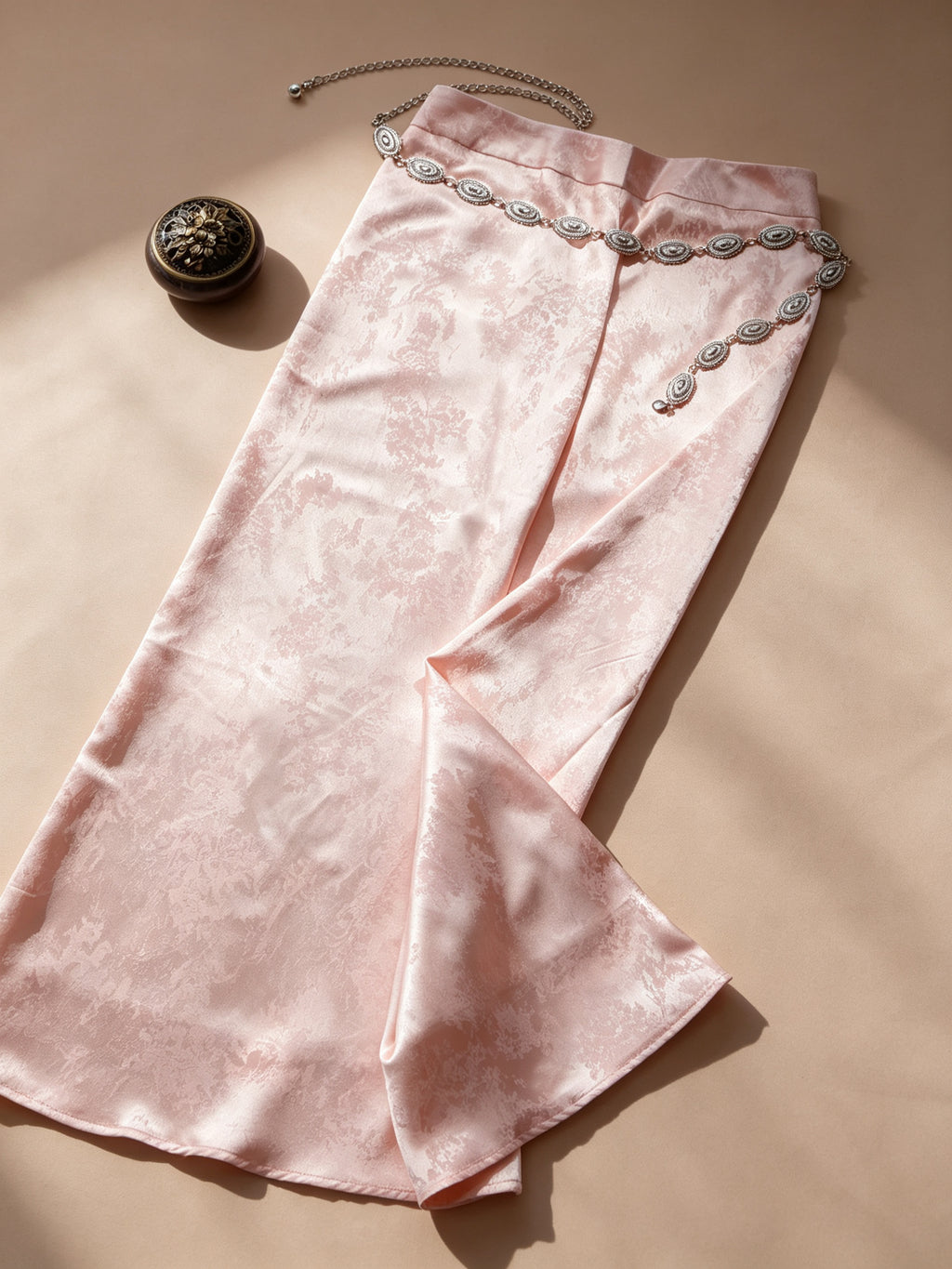 Pink Satin Print Maxi Skirt